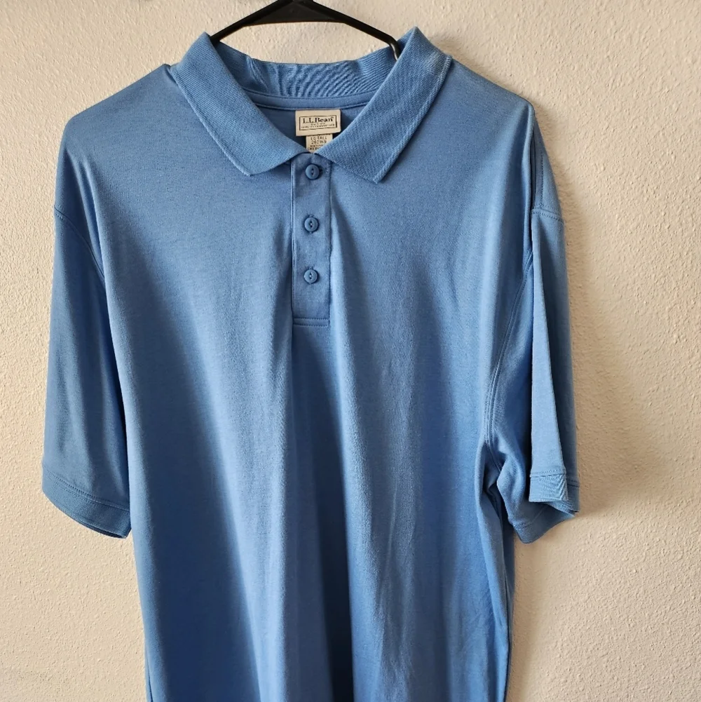 L.L. Bean Men's Blue Casual Travel Polo Shirt Size LArge Tall.